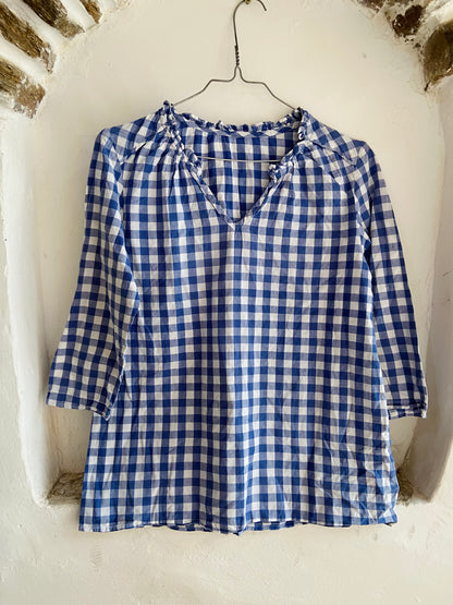 VINTAGE 90’s Blue Gingham Long Sleeve Top - S