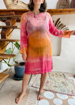 VINTAGE 90’s Ombré Tie Dye Sheer Kaftan Dress - M/L