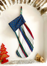 DESERT FOX Handmade Vintage Fabric Christmas Stocking - Paisley Stripe