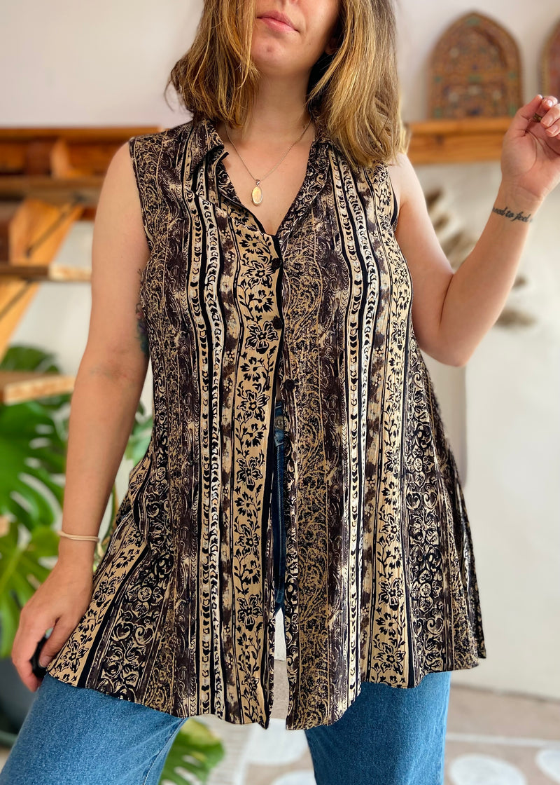 VINTAGE 90's Bohemian Pattern Sleeveless Shirt - S/M