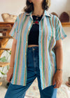 VINTAGE 90’s Pastel Stripe Short Sleeve Shirt - S/M