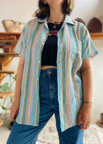 VINTAGE 90’s Pastel Stripe Short Sleeve Shirt - S/M