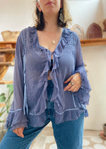 VINTAGE 90's Blue Floaty Ruffle Long Sleeve Top - M/L