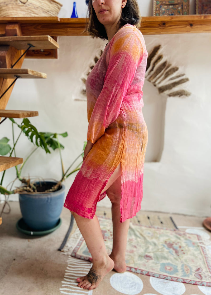 VINTAGE 90’s Ombré Tie Dye Sheer Kaftan Dress - M/L