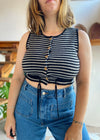 VINTAGE Stripe Knit Button Up Cropped Top - S