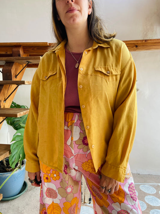 VINTAGE 70's Mustard Yellow Loose Long Sleeve Shirt - M/L