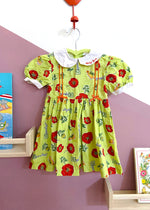 VINTAGE 80’s Poppy Print Green Peter Pan Collar Dress - 18 months