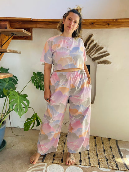 DESERT FOX Cloud Pastel Print Co-Ord Trousers & Top Set - S/M