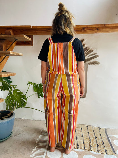 DESERT FOX Orange & Brown Stripe Wide Leg Dungarees - M/L