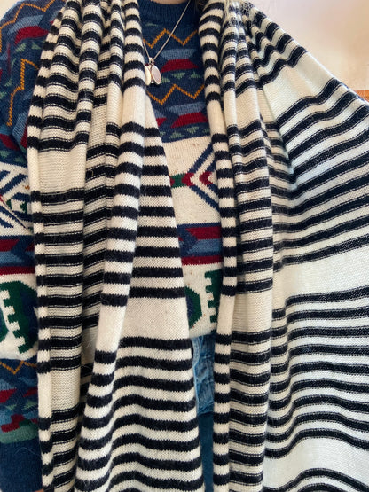VINTAGE Black & White Stripe Long Scarf - ONE SIZE