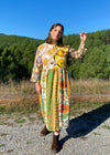 DESERT FOX Dahlia Midi Dress - 70's Orange Florals Tie Front - S/M