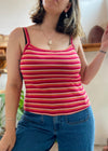 VINTAGE 90's Pink Stripe Strappy Top - L