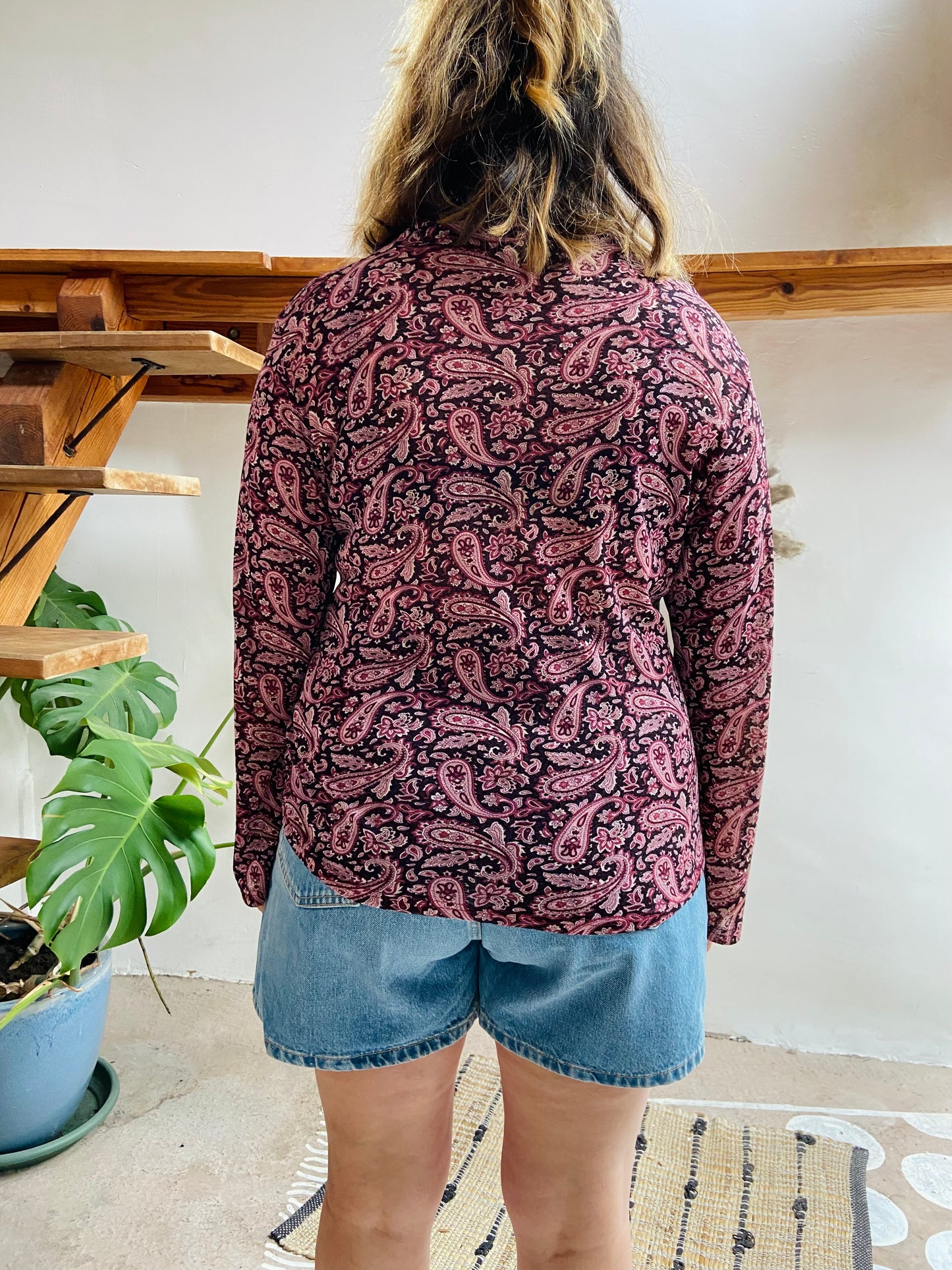 VINTAGE 90's Purple Paisley Long Sleeve Shirt - M