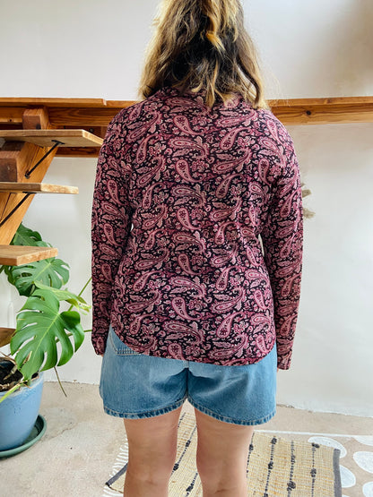 VINTAGE 90's Purple Paisley Long Sleeve Shirt - M