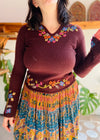 VINTAGE 90’s Brown Embroidered Long Sleeve Jumper - S/M