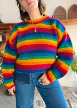 VINTAGE 90's Rainbow Stripe Long Sleeve Knit Jumper - M/L