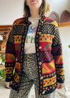 VINTAGE 90's Bohemian Pattern Knit Long Sleeve Cardigan - S/M