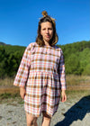 DESERT FOX Dahlia Dress - Pink & Brown Checked - M/L