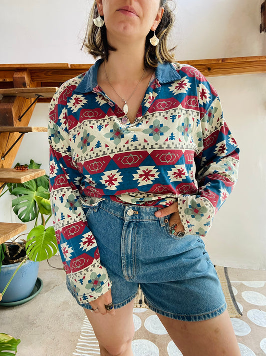 VINTAGE 90’s Bohemian Pattern Long Sleeve Top - M/L