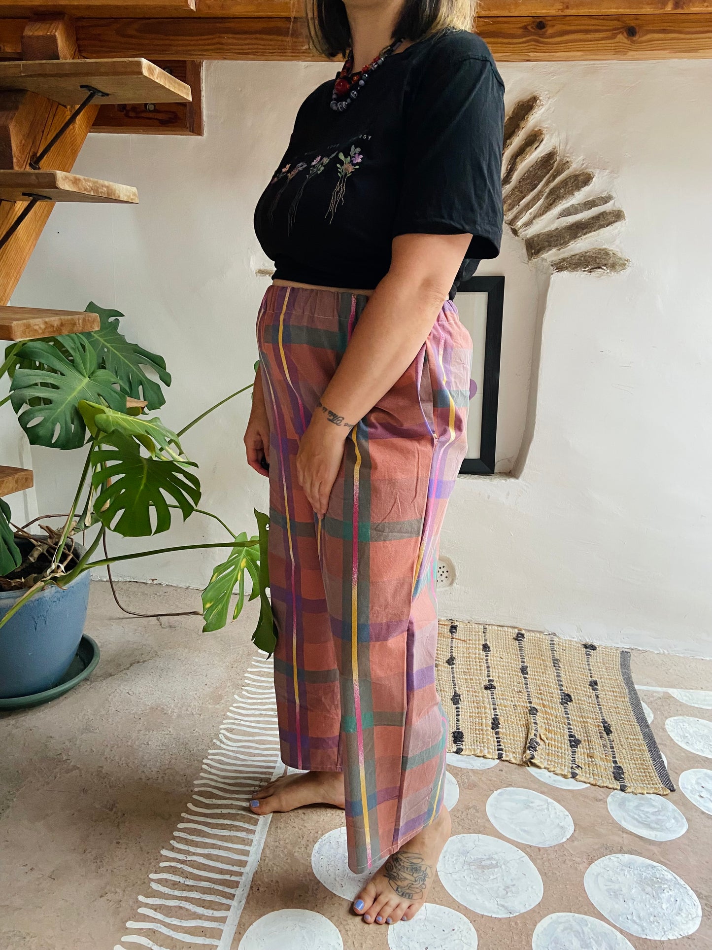 DESERT FOX Lola Bright Checked Wide Leg Trousers - S/M