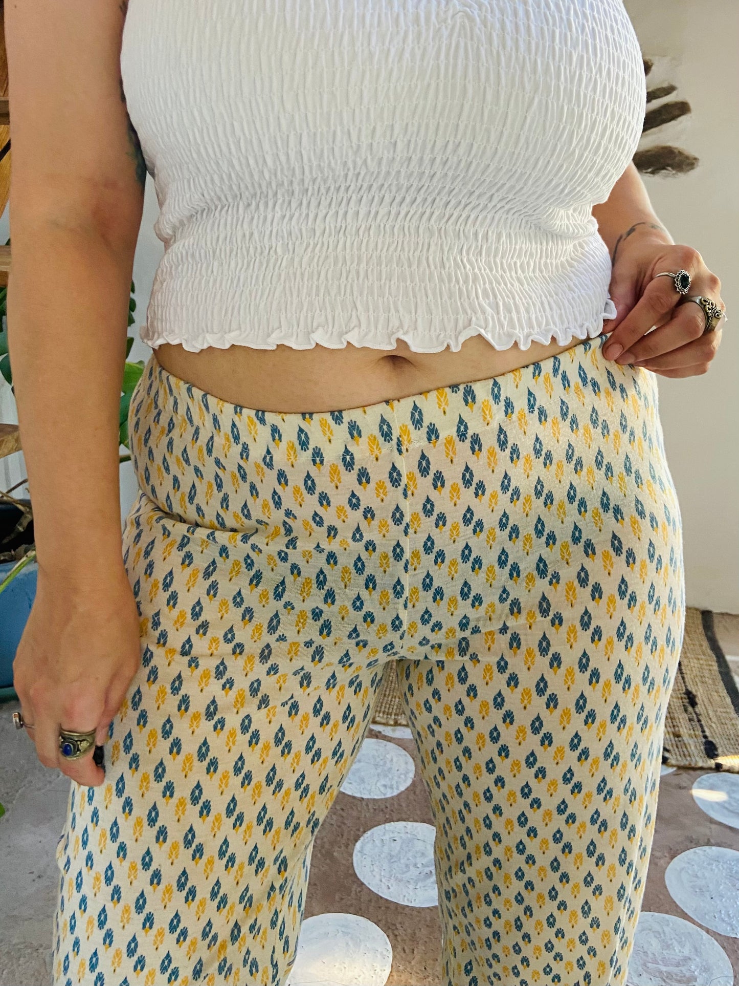 VINTAGE 90's Blue & Yellow Bohemian Print Trousers - S/M