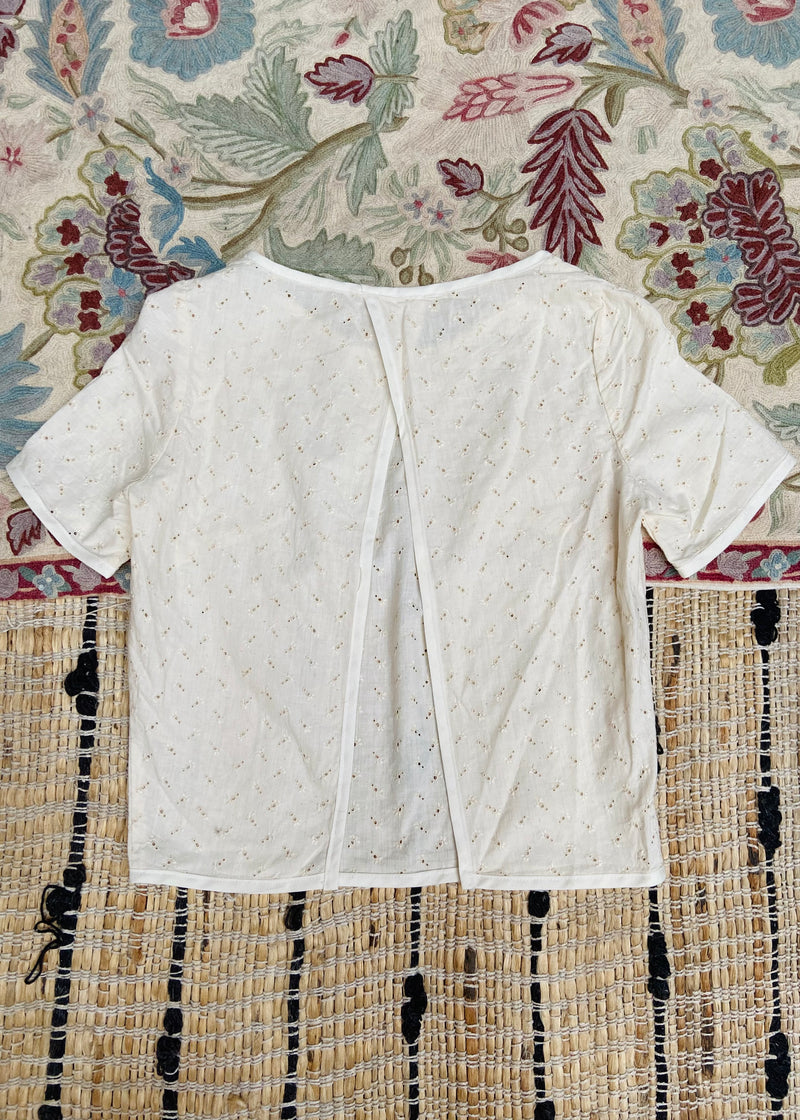 VINTAGE 70's Cotton Broiderie Anglaise Crop Top - S