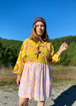 DESERT FOX Dahlia Dress - 70's Psychedelic Florals Tie Front - M/L