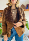 VINTAGE 90's Brown Faux Fur Penny Lane Cropped Coat Jacket - S