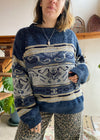 VINTAGE 90's Blue Patterned Knit Jumper - M/L