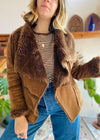 VINTAGE 90's Brown Faux Fur Penny Lane Cropped Coat Jacket - S