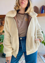 VINTAGE 90's Faux Fur Shearling Reversible Bomber Jacket Coat - M/L