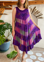 VINTAGE 90's Tie Dye Embroidered Midi Dress - M/L