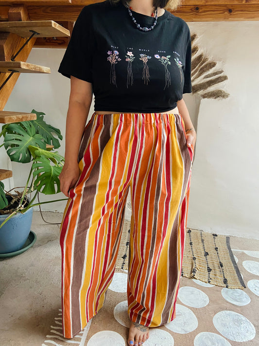 DESERT FOX Autumn Orange Stripe Wide Leg Trousers - M/L