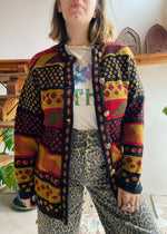 VINTAGE 90's Bohemian Pattern Knit Long Sleeve Cardigan - S/M