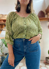 VINTAGE 90's Green Bohemian Pattern Floaty Loose Top - M/L