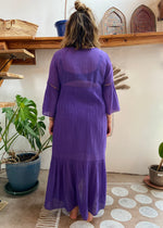 VINTAGE Y2K Purple Cotton Gauze Bell Sleeve Maxi Dress - L/XL