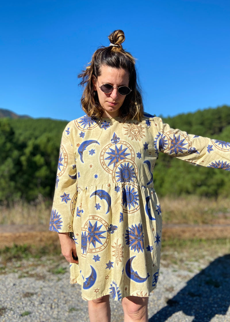 DESERT FOX Dahlia Dress - Sun & Moon Celestial Print - S/M - M/L