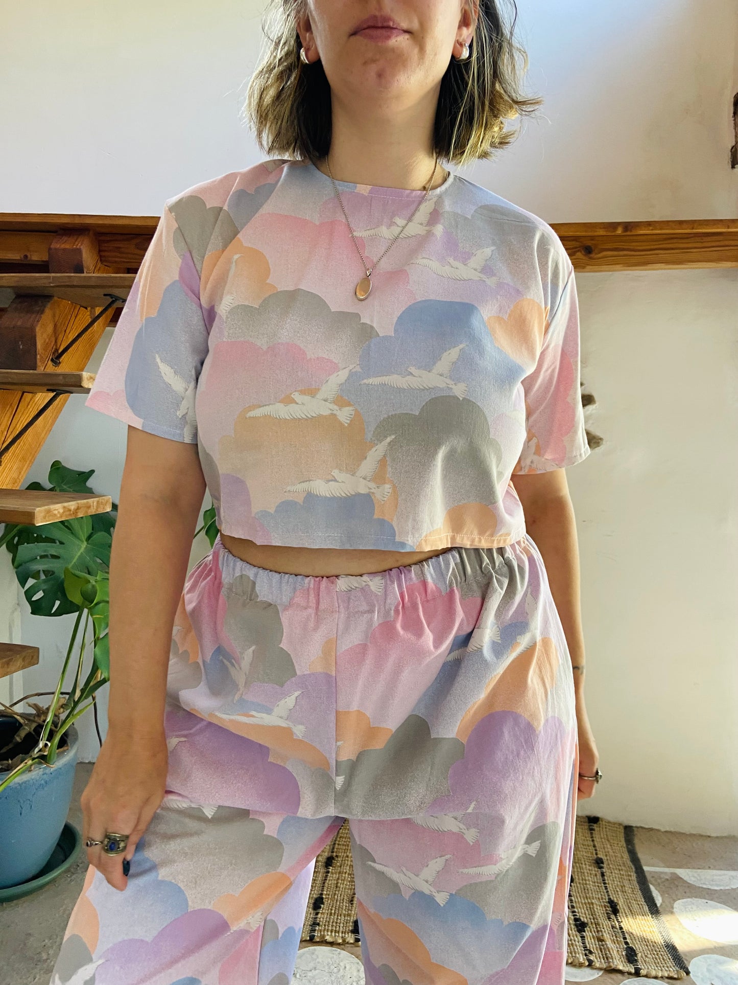 DESERT FOX Cloud Pastel Print Co-Ord Trousers & Top Set - S/M