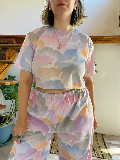 DESERT FOX Cloud Pastel Print Co-Ord Trousers & Top Set - S/M