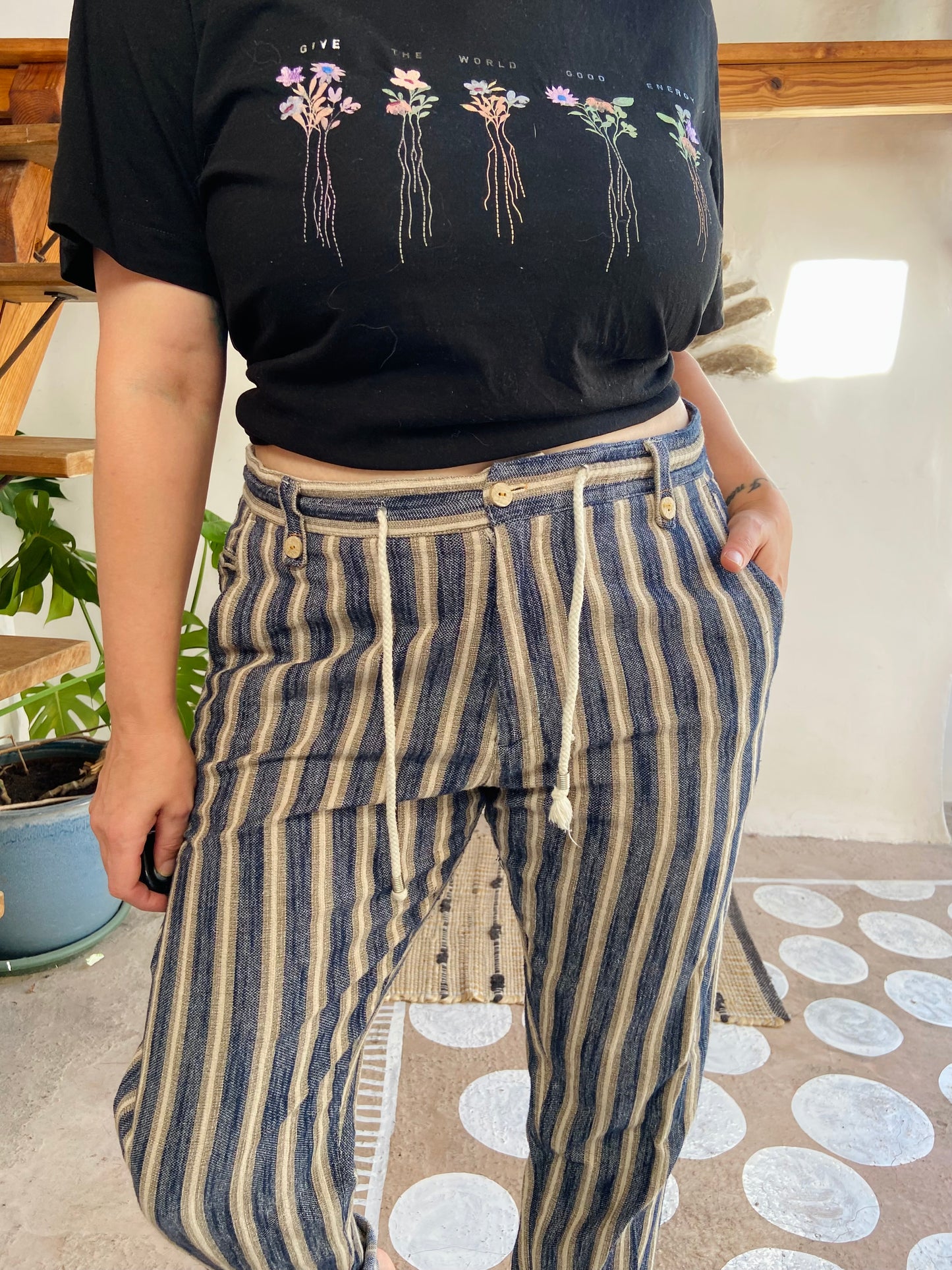 VINTAGE 90’s Stripe Thick Loose Trousers - L