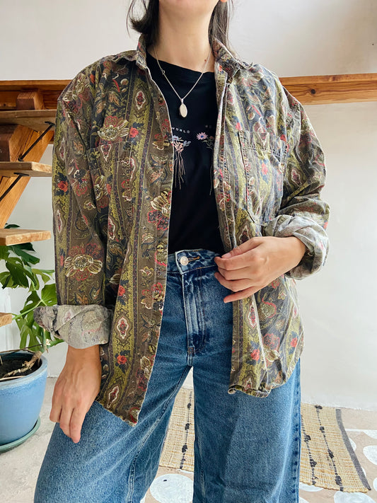 VINTAGE Provencal Bohemian Pattern Long Sleeve Shirt - M/L