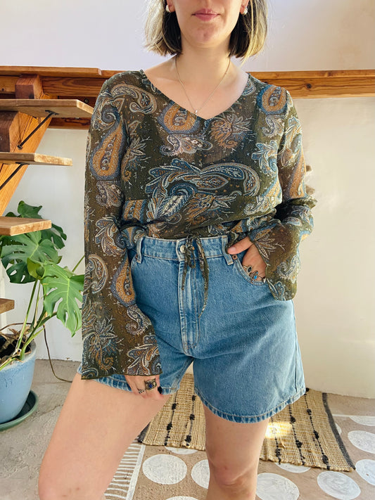 VINTAGE 90’s Paisley Sheer Long Sleeve Tunic Top - M/L