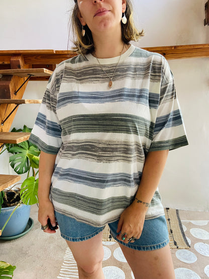 VINTAGE 90’s Stripe Grunge Short Sleeve Tee T-Shirt - L