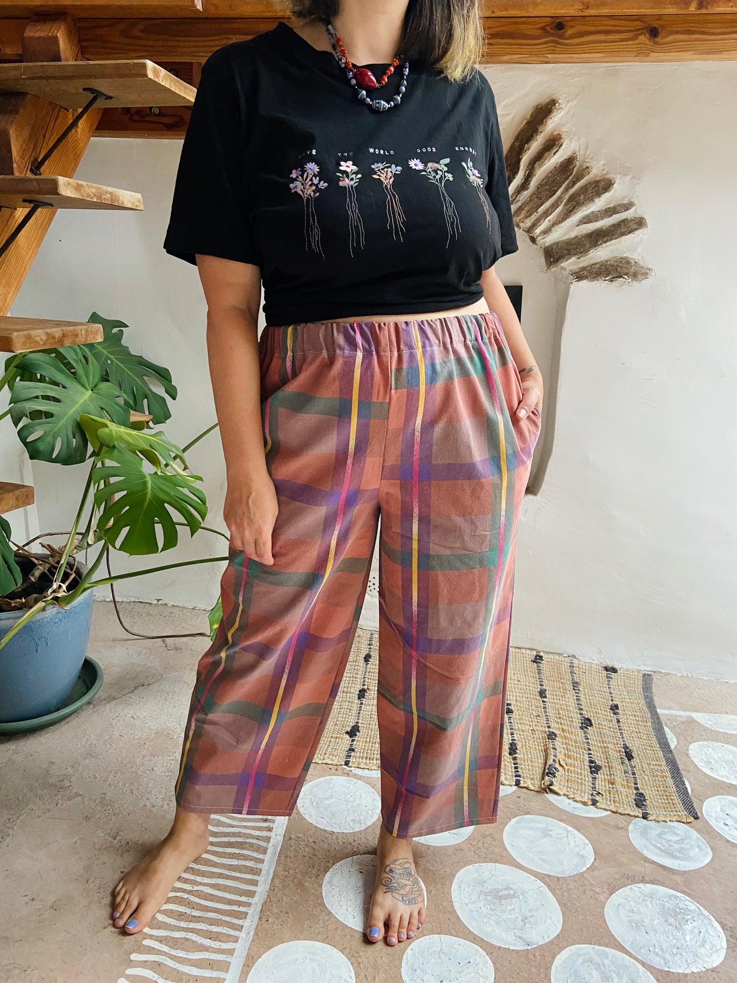DESERT FOX Lola Bright Checked Wide Leg Trousers - S/M