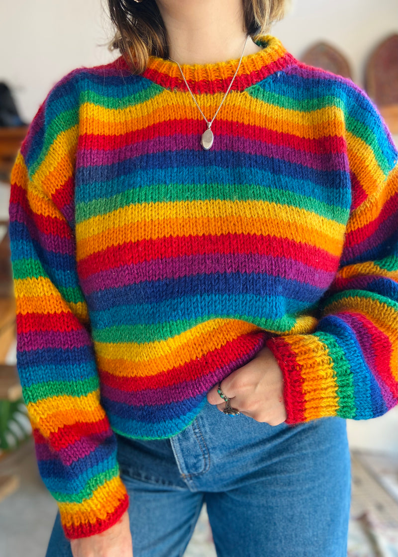 VINTAGE 90's Rainbow Stripe Long Sleeve Knit Jumper - M/L