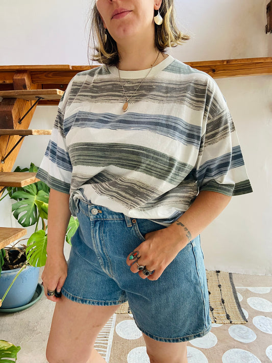 VINTAGE 90’s Stripe Grunge Short Sleeve Tee T-Shirt - L