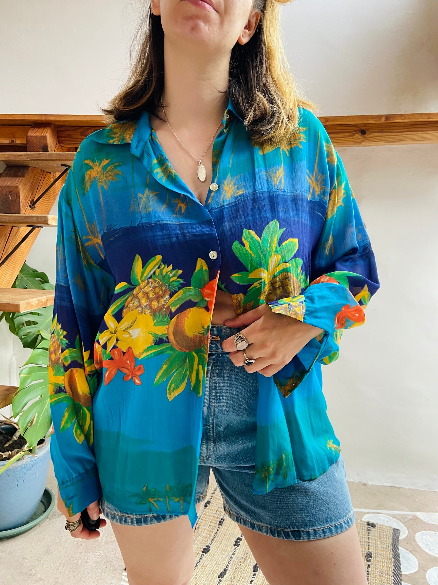 VINTAGE 90's Tropical Fruit Print Shirt - M/L