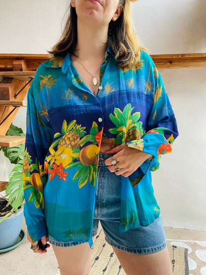 VINTAGE 90's Tropical Fruit Print Shirt - M/L