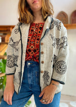 VINTAGE Bohemian Hippie Grey Printed Jacket - M