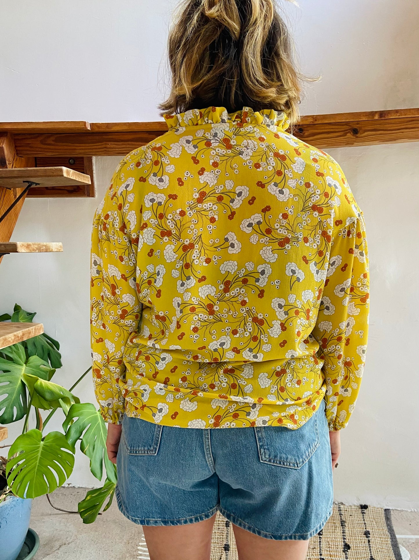 VINTAGE Y2K Yellow Floral Bohemian Blouse - M/L